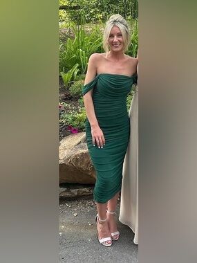 Draped Emerald Green Maxi Dress — Women's Evening Gown